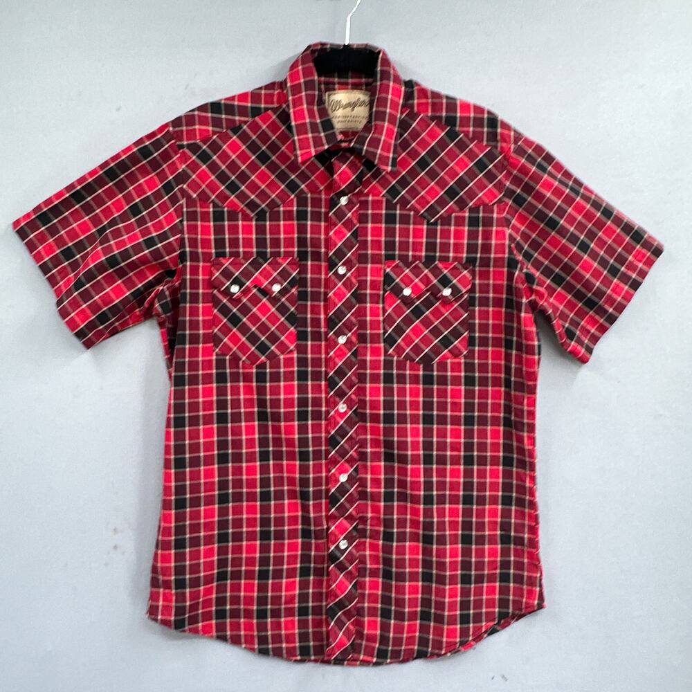 Western Plaid Pearl Snap Shirt Men Lg Red Short Sleeve Cowboy Rodeo Farm Rancher